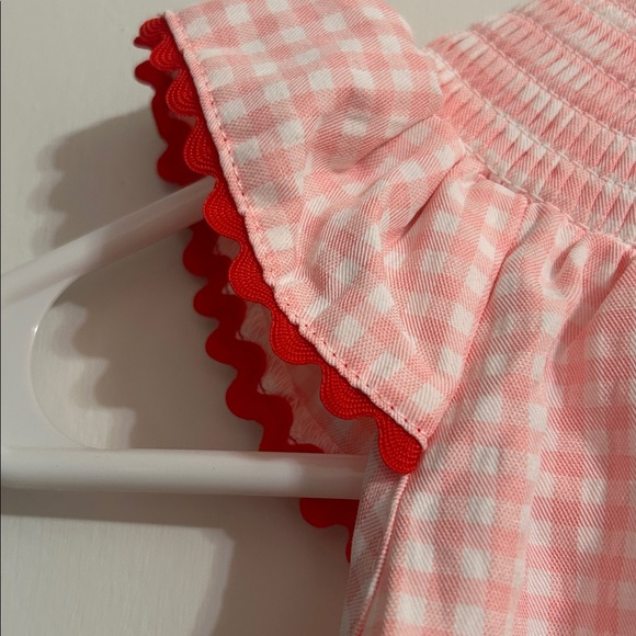 Pink Gingham Dress with Strawberry Embroidery and Smocking - Picture 6 of 7